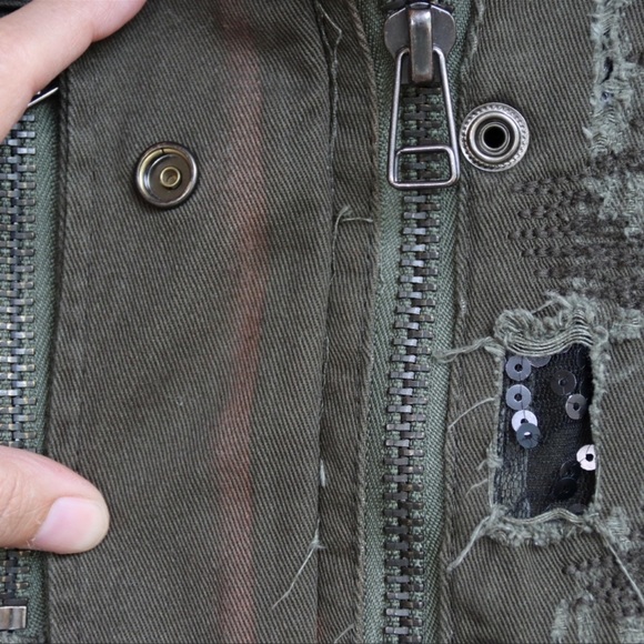 Sequin Distressed Army Military Jacket - Picture 5 of 10